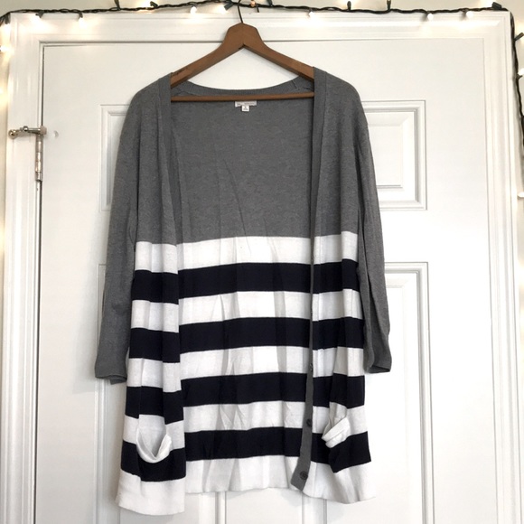 GAP Sweaters - Gap cardigan, size L *TALL*, grey with navy stripes